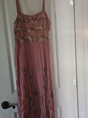 Johnny Was Dusty Rose Pink Embroidered Midi Dress